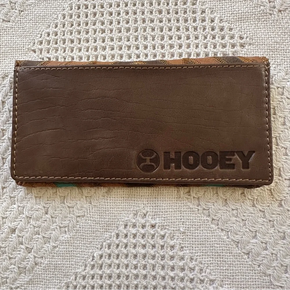 Hooey Montezuma Leather Patchwork Bifold Rodeo Wallet Western-Turquoise/Brown